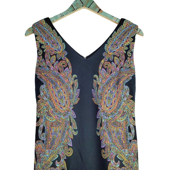 Carmen Marc Valvo, Paisley V-Neck & Back Scuba Shift Dress w/ Exposed Zipper, S - Picture 3 of 9